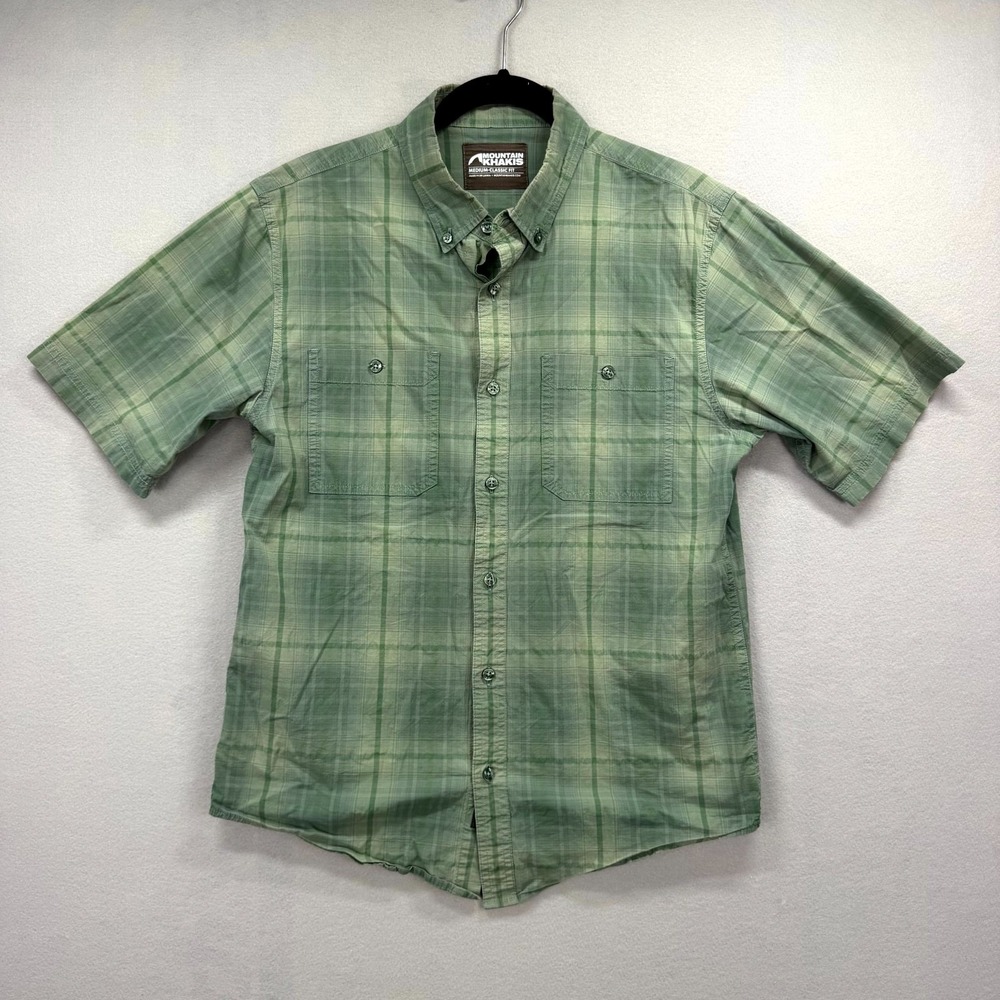 Mountain Khakis Shirt Men Medium Green Plaid Classic Dune Short Sleeve Button Up